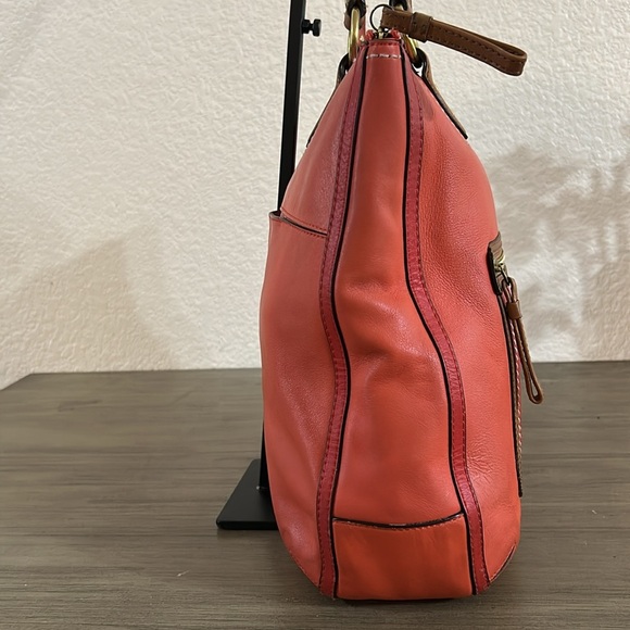 Coach 22430 Poppy Leather Vermillion Sun Orange Color Block Hallie Large Tote - Picture 5 of 11